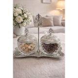 RASHA COLLECTION 2'li Gümüş Kaplama Cam Şekerlik Seti.