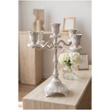 RASHA COLLECTION 5 Kollu İşlemeli Gümüş Renkli Şamdan