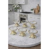 RASHA COLLECTION Gold Ayaklı 6'lı Cam Sunumluk Kasesi Kahve Yanı Lokumluk Çerezlik