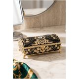 RASHA COLLECTION Siyah Kabartmalı Çiçek Desenli Metal Takı Kutusu Küçük Boy