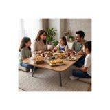 Ratemo Mobilya 119 cm x 69 cm Ahşap Renk Oval Kenarlı Katlanabilir Yer Sofrası ve Yemek Masası – Metal Ayaklı 6 Kişilik Masa