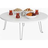 Ratemo Mobilya 80 cm Yuvarlak Katlanır Ayaklı Yer Masası – 22 cm Yükseklik – Beyaz Çok Amaçlı Çocuk & Yer Sofrası - 80 cm X 80 cm