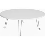 Ratemo Mobilya 90 cm Çap Ahşap Desenli Katlanabilir Yer Sofrası – Oyun Masası | 22 cm - Düz Beyaz