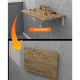 Ratemo Mobilya 90X50 cm Oval Köşeli Ceviz Duvara Monte Katlanır Masa | Mekanizmalı Açılır Kapanır Duvar Masası | Mutfak Balkon Çalışma Masası