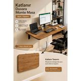 Ratemo Mobilya 90X50 cm Oval Köşeli Ceviz Duvara Monte Katlanır Masa | Mekanizmalı Açılır Kapanır Duvar Masası | Mutfak Balkon Çalışma Masası