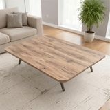 Ratemo Mobilya Ahşap Renk Oval Kenar Yer Sofrası, 6 Kişilik Ahşap Renk Masa, Metal Ayaklı Yemek Masası 119X89 cm