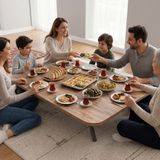 Ratemo Mobilya Ahşap Renk Oval Kenarlı Katlanabilir Yer Sofrası ve Yemek Masası 119X69 cm – Metal Ayaklı 6 Kişilik Masa