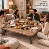 Ratemo Mobilya Ahşap Renk Oval Kenarlı Katlanabilir Yer Sofrası ve Yemek Masası 119X69 cm – Metal Ayaklı 6 Kişilik Masa