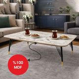 Ratemo Mobilya Mermer Desenli Mdf Orta Sehpa | 90X60 cm | Metal Ayaklı Modern Salon Sehpası - Mermer Desenli MDFLam - Çok Renkli