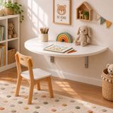 Ratemo Mobilya Montessori Katlanabilir Duvar Masası Çocuk Aktivite Masası | Açılır Kapanır Çalışma Masası | Kalem Boya Silinebilir Yüzey | 78 cm Beyaz Duvar Masası, Montessori Masa