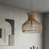 Rattam Eclipse Doğal Rattan Sarkıt Avize - 35X30CM Tel Iskeletli El Örgüsü - Modern ve Estetik Aydınlatma - 1 - Ahşap