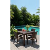 Rattan 80x80 Camsız Kahve Masa / 4 Adet Rattan Kolsuz Sandalye Takımı Kahve