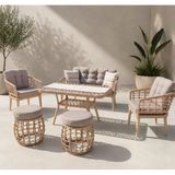 Rattan Bahçe Ve Balkon Mobilyası Tiena Model 3+1+1 Krem