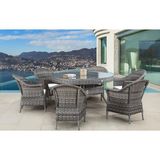 Rattan Bahçe Yemek Masa Sandalye Takımı | Aluminyum | 140 cm | Rehome 6 Kişilik - Gri