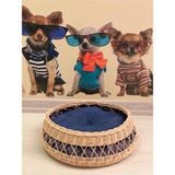 Rattan Bambu Dekoratif Kedi Köpek Yatağı, Mavi, 42 cm
