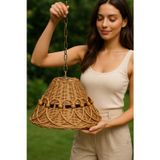 Rattan Bambu Hasır Sarkıt Avize 35 Cm Zincirli Eskitme Tesisatlı
