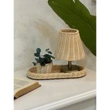 Rattan Bambu Set Kablosuz Masa Lambası- Düzenleyici Sepet Tepsi- Mini Vazo Çiçeklik 3'lü Set - Bej