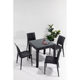Rattan Camlı 80x80 Bahçe&balkon&teras Masa Seti - Antrasit Gri