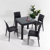 Rattan Camlı 80x80 Masa Takımı 4 Kolsuz Sandalye Antrasit Bahçe Balkon Teras Antrasit