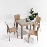 Rattan Camlı 80x80 Masa Takımı 4 Kolsuz Sandalye Cappucino Bahçe Balkon Teras Cappucino