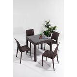 Rattan Camlı 80x80 Masa Takımı 4 Kolsuz Sandalye Kahve Bahçe Balkon Teras Kahve