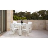 Rattan Camlı Lüx 80x80 Masa Takımı 1 Masa + 4 Sandalye Beyaz Bahçe Balkon Teras Beyaz