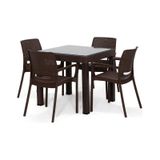 Rattan Camlı Lüx 80x80 Masa Takımı 1 Masa + 4 Sandalye Kahve Bahçe Balkon Teras Kahve