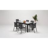 Rattan Camlı Lüx Antrasit Masa Takımı 90x150 Dikdörtgen Masa+6 Sandalye Bahçe Balkon Teras Antrasit