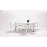 Rattan Camlı Lüx Beyaz Masa Takımı 90x150 Dikdörtgen Masa+6 Sandalye Bahçe Balkon Teras Beyaz