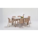 Rattan Camlı Lüx Cappucino Masa Takımı 90x150 Dikdörtgen Masa+6 Sandalye Bahçe Balkon Teras Cappucino