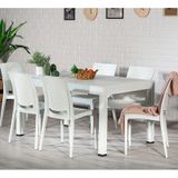 Rattan Dikdörtgen Beyaz Masa Takımı 1 Masa + 6 Sandalye Bahçe Balkon Teras Beyaz