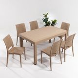 Rattan Dikdörtgen Cappucino Masa Takımı 1 Masa + 6 Sandalye Bahçe Balkon Teras Cappucino