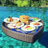 Rattan Dokuma Servis Tepsisi, Kalp Şekilli Kulplu Yemek Tepsisi, Yüzer Tepsi, Yüzer Servis Tepsisi, Masa Bar, Yüzme Havuzu Yüzer Tepsi, Beyaz