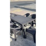 Rattan Efektli Plastik Sabit Masa 70X120 + 6 Adet Kollu Rattan Efektli Plastik Sandalye Mobilya