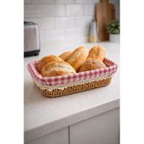 Rattan Hasır Ekmeklik Kare Pötikare Kumaşlı Masa Üstü Ekmek Sepeti Mutfak Organizer
