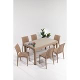 Rattan Large Camlı Cappucino Masa Takımı Bahçe&balkon 1 Camlı Masa + 6 Sandalye - Geometrik - 10