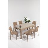 Rattan Large Camlı Cappucino Masa Takımı Bahçe&balkon 1 Camlı Masa + 6 Sandalye Kahverengi