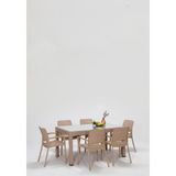 Rattan Large Lüx Camlı Cappucino Masa Takımı Bahçe&balkon 1 Camlı Masa + 6 Sandalye - Geometrik - 10