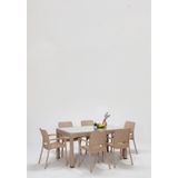 Rattan Large Lüx Camlı Cappucino Masa Takımı Bahçe&balkon 1 Camlı Masa + 6 Sandalye Kahverengi
