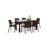 Rattan Large Lüx Camlı Kahve Masa Takımı Bahçe&balkon 1 Camlı Mas Kahverengi