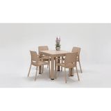 Rattan Lüx 80x80 Masa Takımı 1 Masa + 4 Sandalye Cappucino Bahçe Balkon Teras Cappucino