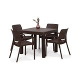 Rattan Lüx 80x80 Masa Takımı 1 Masa + 4 Sandalye Kahve Bahçe Balkon Teras Kahve