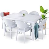 Rattan Masa Takımı 6 Kişilik Bambu Sandalye Seti Bahçe Balkon Teras Takımı 80X140 Camlı Masa - Beyaz