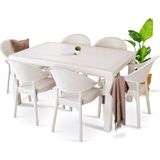 Rattan Masa Takımı 6 Kişilik Bambu Sandalye Seti Bahçe Balkon Teras Takımı 80X140 Camlı Masa - Cappuccino