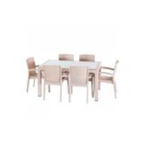 Rattan Masa Takimi 90X150 Camli Masa 6 Kisilik Sandalye Takimi Kapucino Renk
