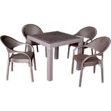 Rattan Masa Takımı 90x90 Camlı Masa 4 Kişilik Bambu Sandalye Seti Bahçe Balkon Teras Takımı - Kahverengi