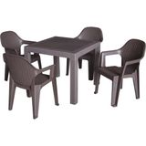 Rattan Masa Takımı 90x90 Camsız Masa 4 Kişilik Polo Rattan Sandalye Seti Bahçe Balkon Teras Takımı - Kahverengi - 90 x 90