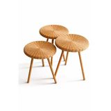 Rattan Rustik Yuvarlak 3'lü Sehpa Seti– 35 cm Çap | El Yapımı Doğal Örgü Dekoratif Sehpa