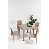 Rattan Small Camlı Cappucino Masa Takımı Bahçe&balkon 1 Camlı Masa 4 Sandalye Kahverengi