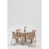 Rattan Small Lüx Camlı Cappucino Masa Takımı Bahçe&balkon 1 Camlı Masa 4 Sandalye Kahverengi